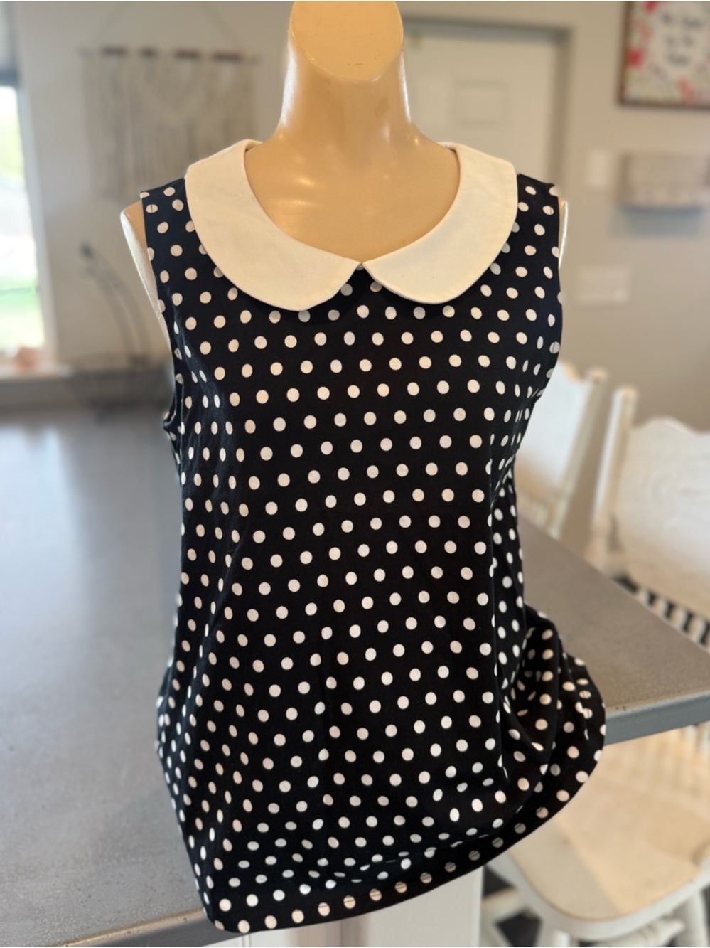 ModCloth Sleeveless Black Polka Dot Top with White Peter Pan Collar